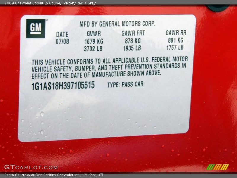 Victory Red / Gray 2009 Chevrolet Cobalt LS Coupe