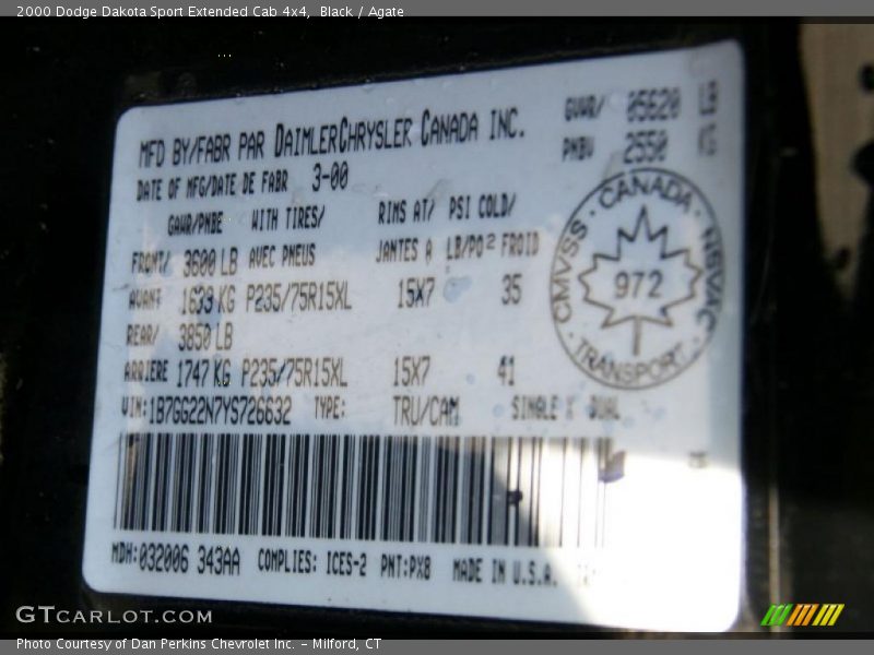 Black / Agate 2000 Dodge Dakota Sport Extended Cab 4x4