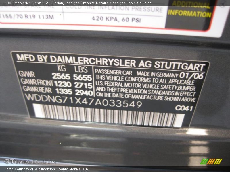 designo Graphite Metallic / designo Porcelain Beige 2007 Mercedes-Benz S 550 Sedan