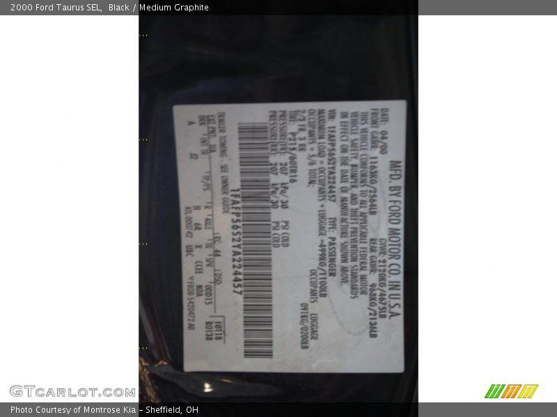 Black / Medium Graphite 2000 Ford Taurus SEL