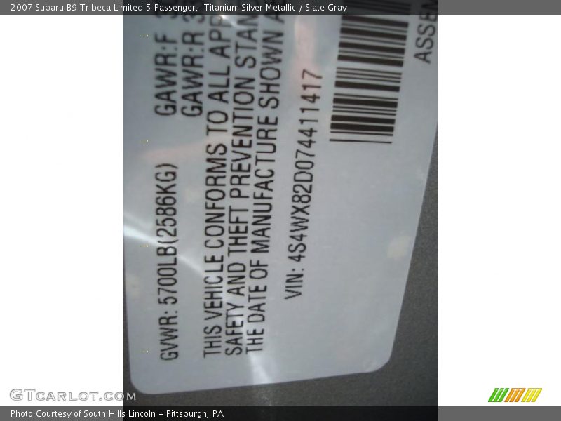 Titanium Silver Metallic / Slate Gray 2007 Subaru B9 Tribeca Limited 5 Passenger