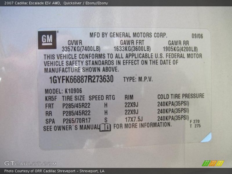 Quicksilver / Ebony/Ebony 2007 Cadillac Escalade ESV AWD