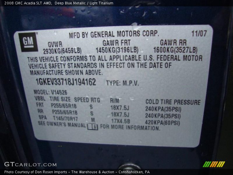 Deep Blue Metallic / Light Titanium 2008 GMC Acadia SLT AWD
