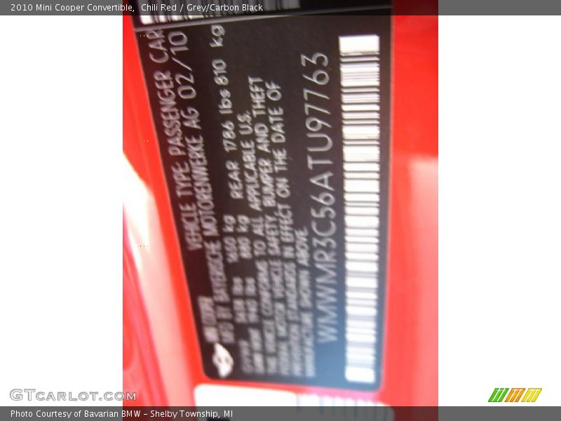 Chili Red / Grey/Carbon Black 2010 Mini Cooper Convertible
