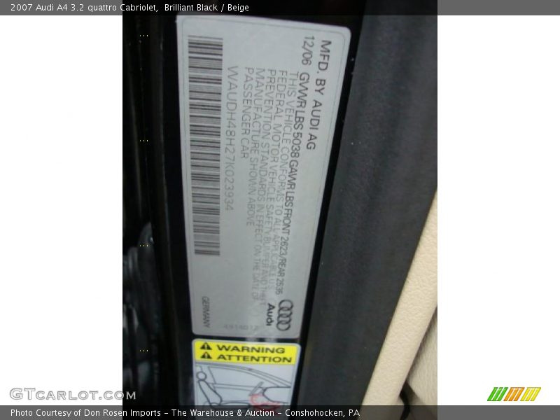 Brilliant Black / Beige 2007 Audi A4 3.2 quattro Cabriolet
