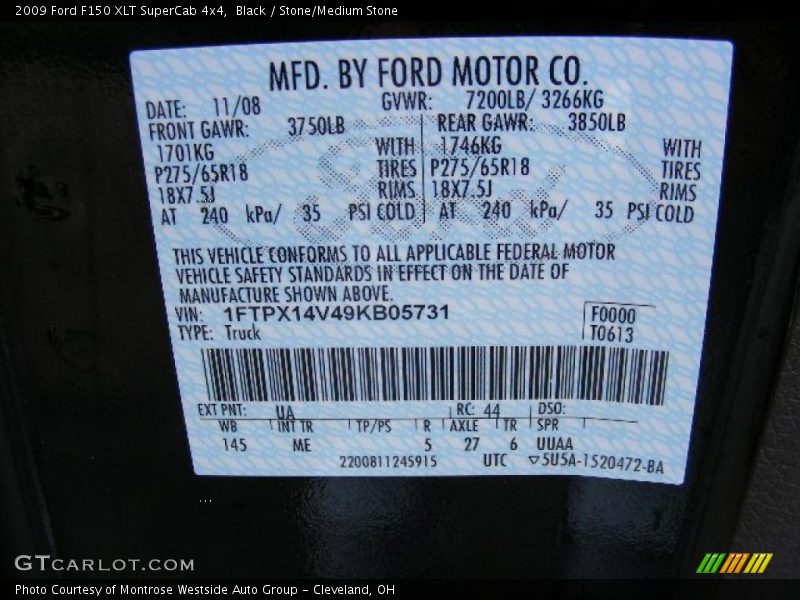 Black / Stone/Medium Stone 2009 Ford F150 XLT SuperCab 4x4
