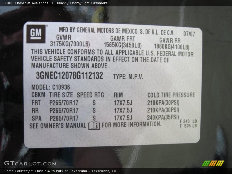 Black / Ebony/Light Cashmere 2008 Chevrolet Avalanche LT