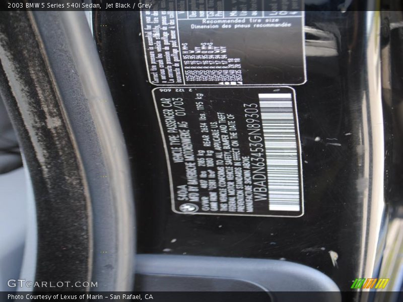 Jet Black / Grey 2003 BMW 5 Series 540i Sedan