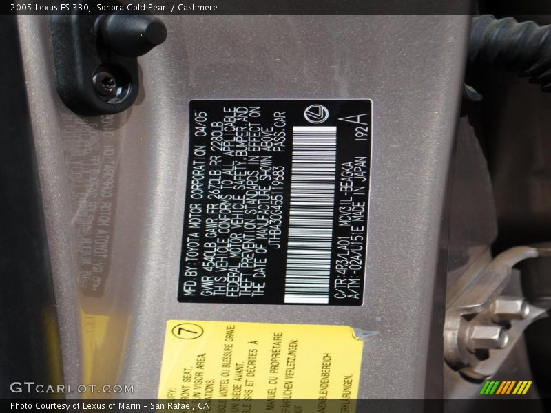 Sonora Gold Pearl / Cashmere 2005 Lexus ES 330
