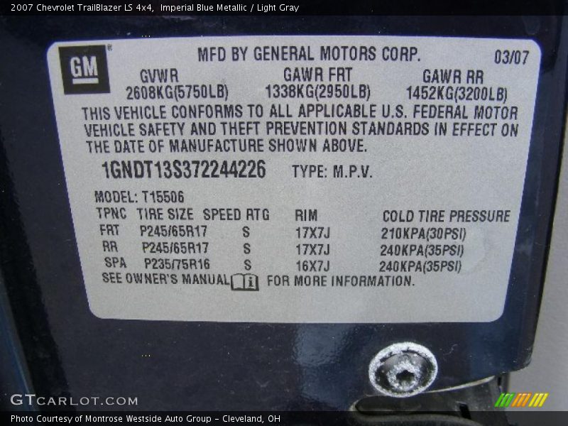 Imperial Blue Metallic / Light Gray 2007 Chevrolet TrailBlazer LS 4x4