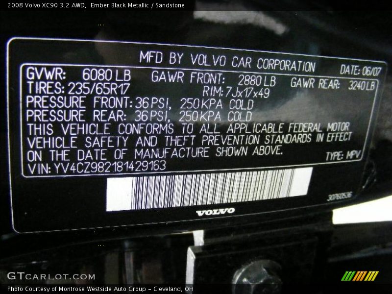Ember Black Metallic / Sandstone 2008 Volvo XC90 3.2 AWD