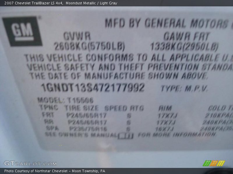 Moondust Metallic / Light Gray 2007 Chevrolet TrailBlazer LS 4x4
