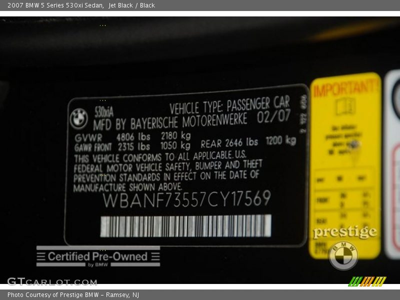 Jet Black / Black 2007 BMW 5 Series 530xi Sedan