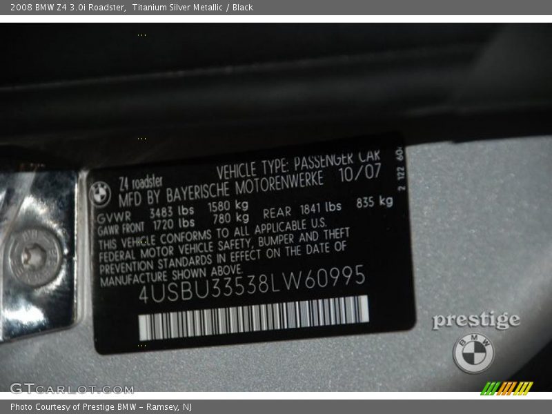 Titanium Silver Metallic / Black 2008 BMW Z4 3.0i Roadster