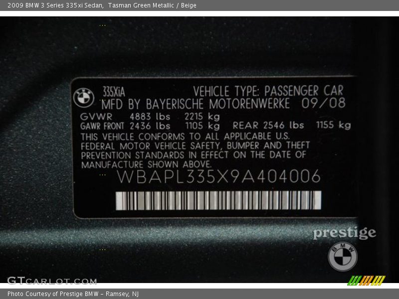 Tasman Green Metallic / Beige 2009 BMW 3 Series 335xi Sedan