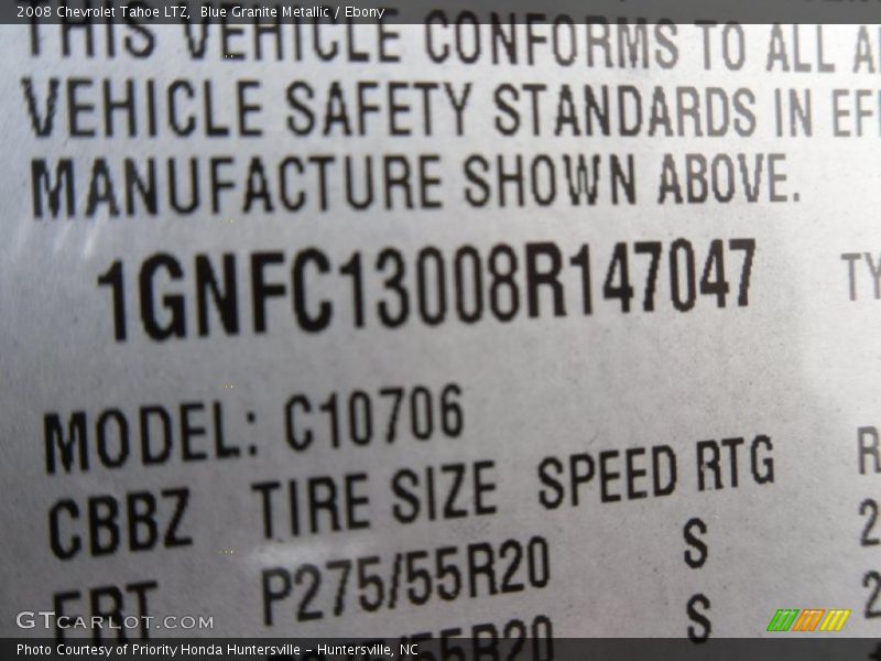 Blue Granite Metallic / Ebony 2008 Chevrolet Tahoe LTZ