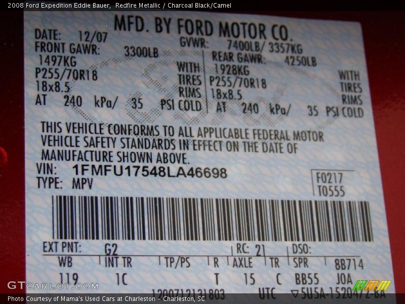 Redfire Metallic / Charcoal Black/Camel 2008 Ford Expedition Eddie Bauer