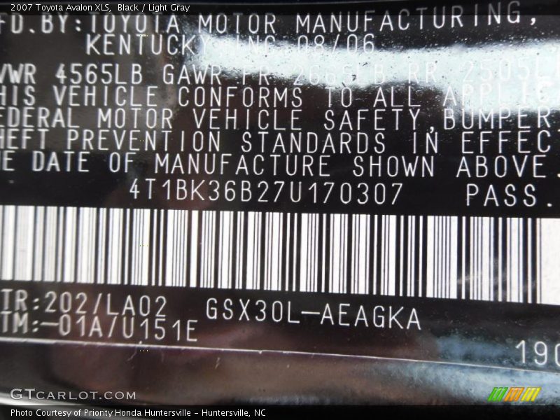 Black / Light Gray 2007 Toyota Avalon XLS