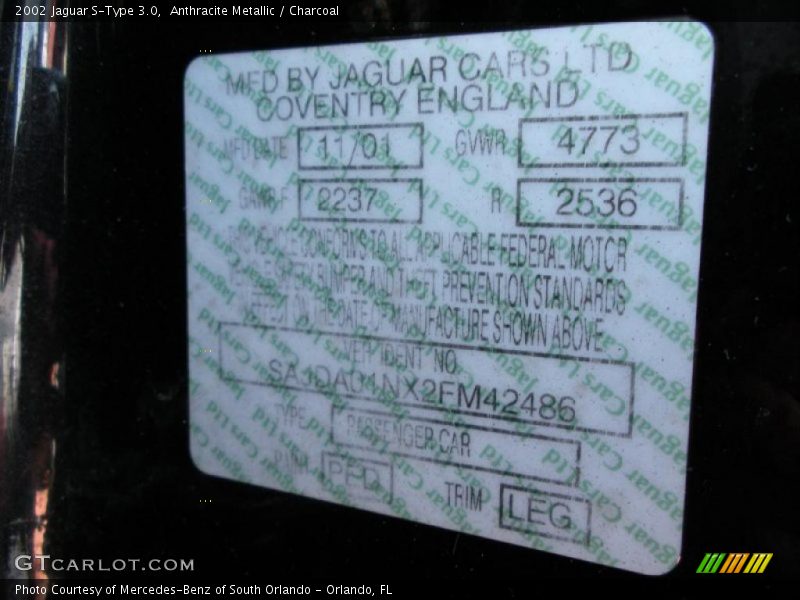 Anthracite Metallic / Charcoal 2002 Jaguar S-Type 3.0