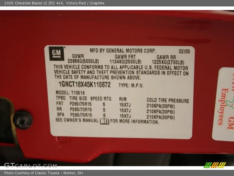 Victory Red / Graphite 2005 Chevrolet Blazer LS ZR2 4x4