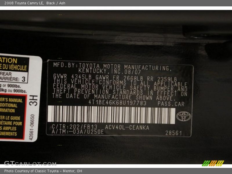 Black / Ash 2008 Toyota Camry LE