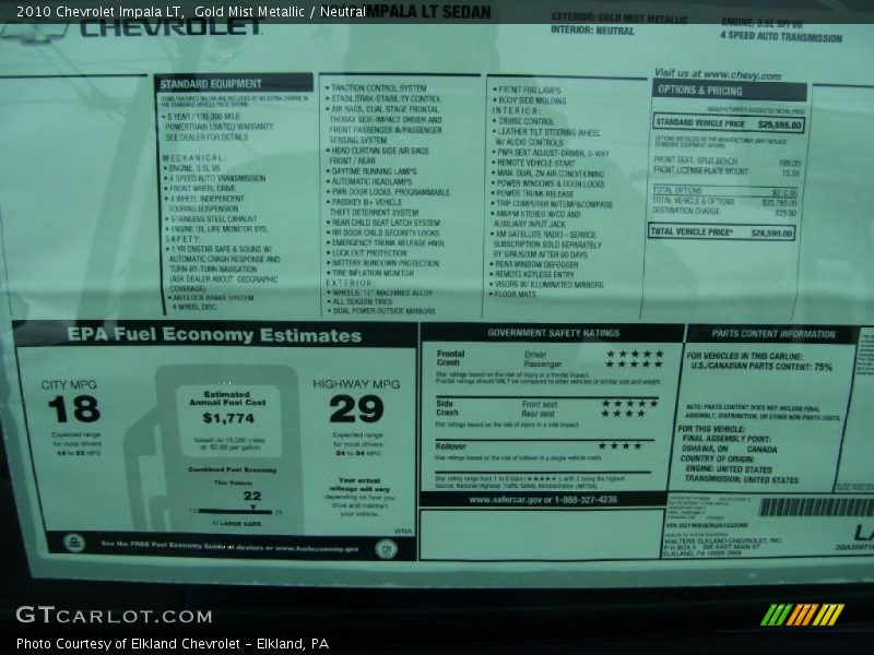 Gold Mist Metallic / Neutral 2010 Chevrolet Impala LT