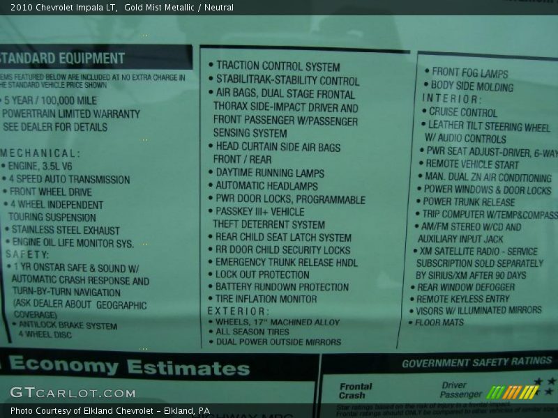 Gold Mist Metallic / Neutral 2010 Chevrolet Impala LT