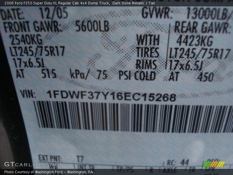 Dark Stone Metallic / Tan 2006 Ford F350 Super Duty XL Regular Cab 4x4 Dump Truck