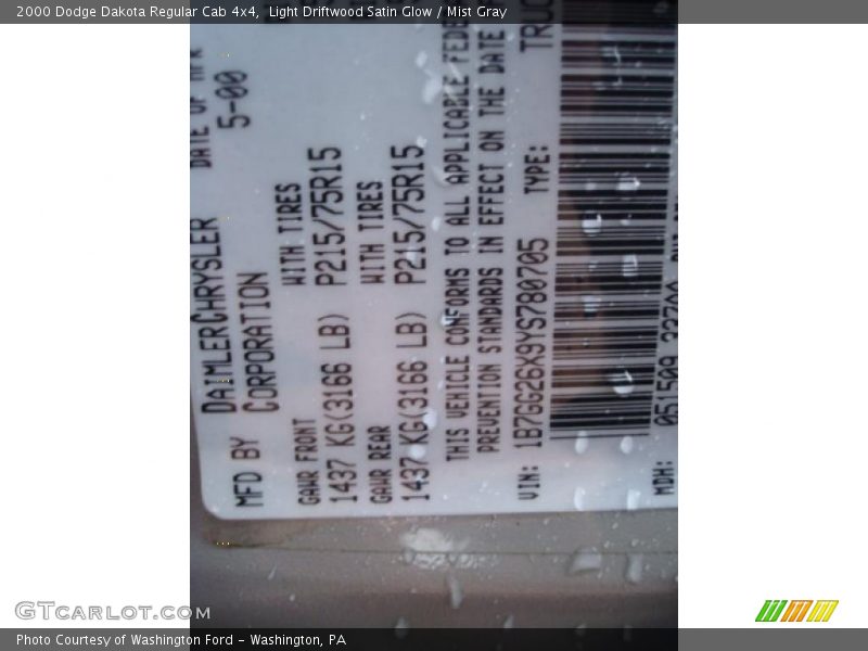 Light Driftwood Satin Glow / Mist Gray 2000 Dodge Dakota Regular Cab 4x4