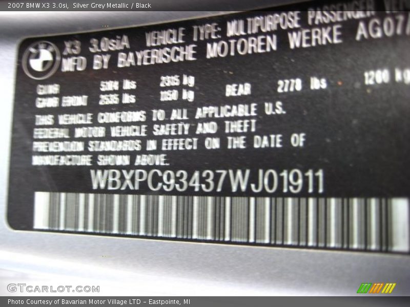 Silver Grey Metallic / Black 2007 BMW X3 3.0si
