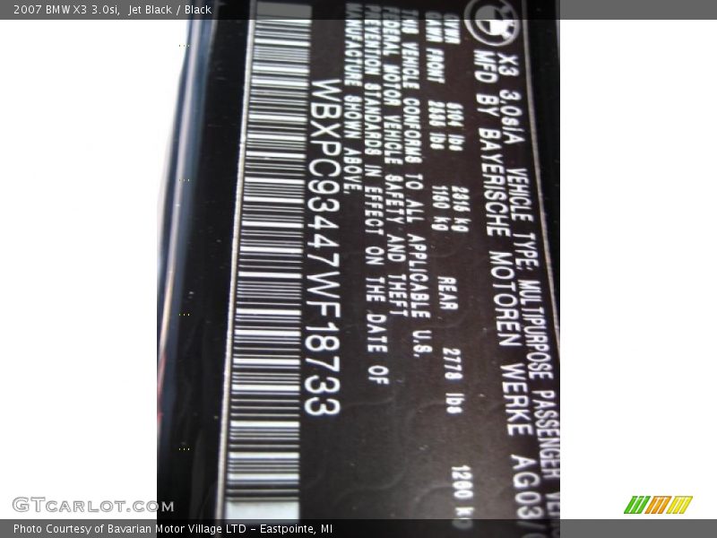 Jet Black / Black 2007 BMW X3 3.0si
