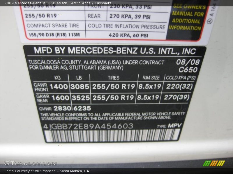Arctic White / Cashmere 2009 Mercedes-Benz ML 550 4Matic