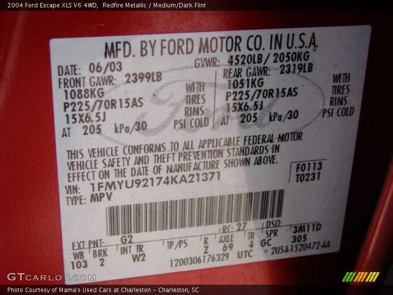 Redfire Metallic / Medium/Dark Flint 2004 Ford Escape XLS V6 4WD