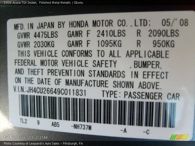 Polished Metal Metallic / Ebony 2009 Acura TSX Sedan