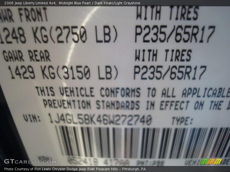 Midnight Blue Pearl / Dark Khaki/Light Graystone 2006 Jeep Liberty Limited 4x4