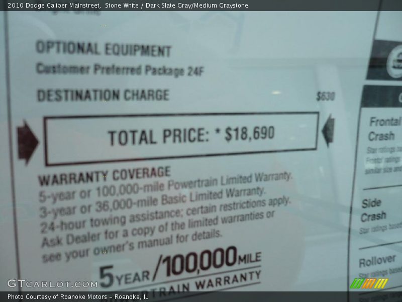 Stone White / Dark Slate Gray/Medium Graystone 2010 Dodge Caliber Mainstreet