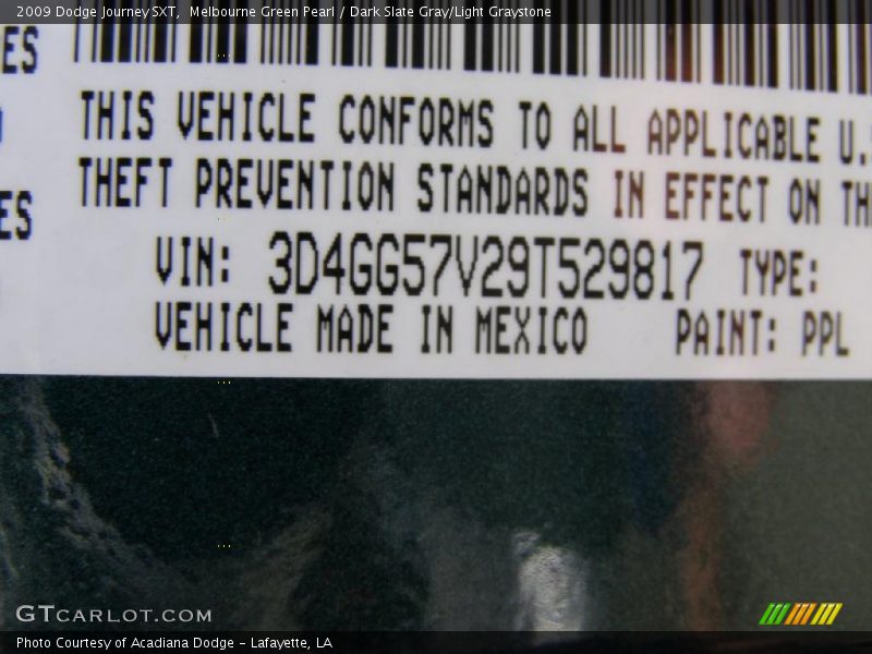 Melbourne Green Pearl / Dark Slate Gray/Light Graystone 2009 Dodge Journey SXT