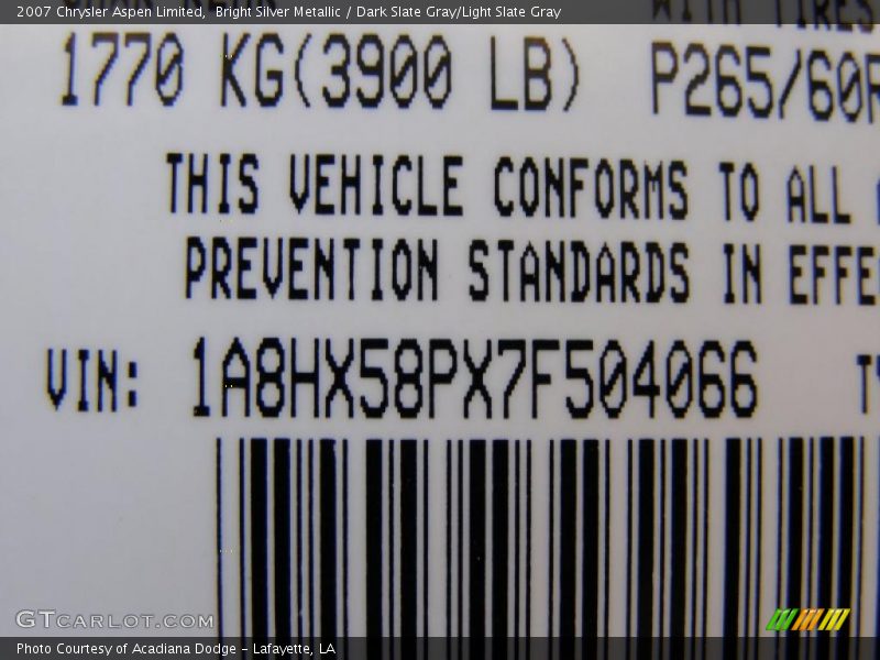 Bright Silver Metallic / Dark Slate Gray/Light Slate Gray 2007 Chrysler Aspen Limited