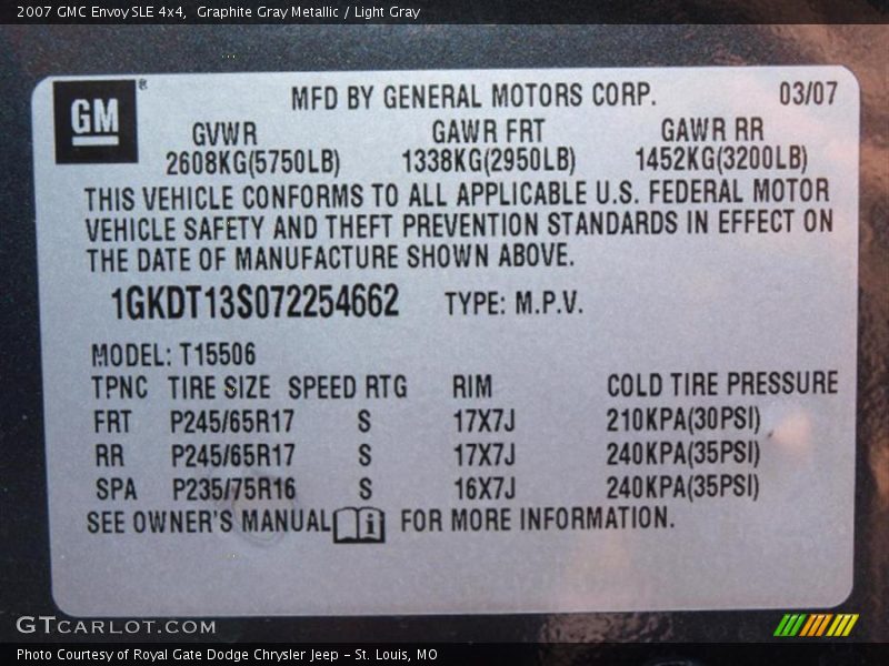 Graphite Gray Metallic / Light Gray 2007 GMC Envoy SLE 4x4