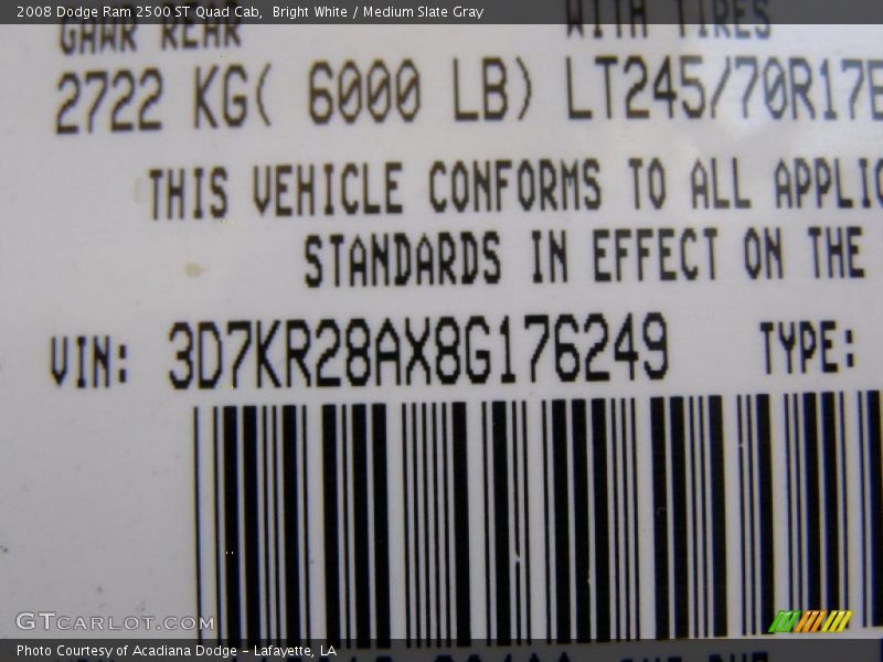 Bright White / Medium Slate Gray 2008 Dodge Ram 2500 ST Quad Cab