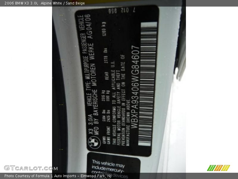 Alpine White / Sand Beige 2006 BMW X3 3.0i