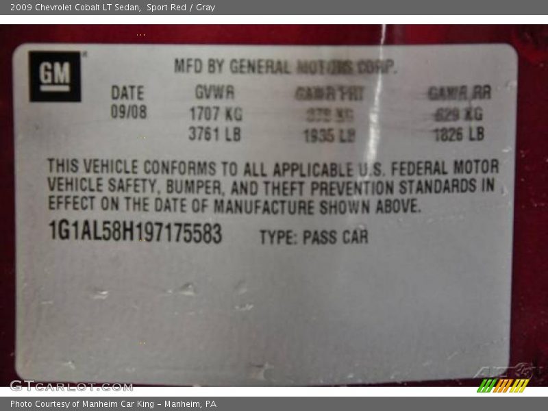 Sport Red / Gray 2009 Chevrolet Cobalt LT Sedan