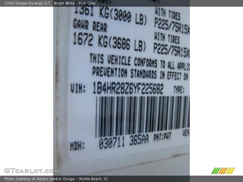 Bright White / Mist Gray 2000 Dodge Durango SLT