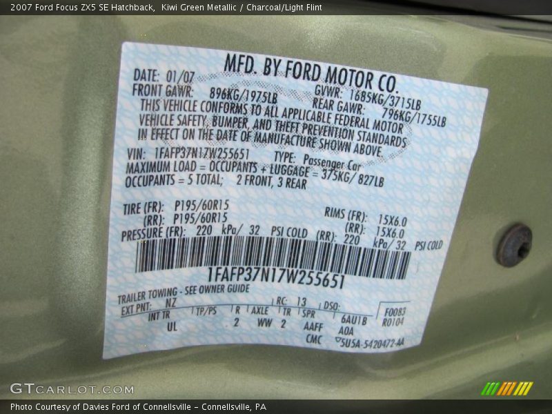 Kiwi Green Metallic / Charcoal/Light Flint 2007 Ford Focus ZX5 SE Hatchback