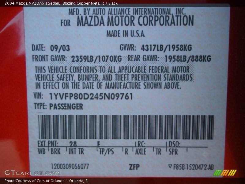 Blazing Copper Metallic / Black 2004 Mazda MAZDA6 s Sedan