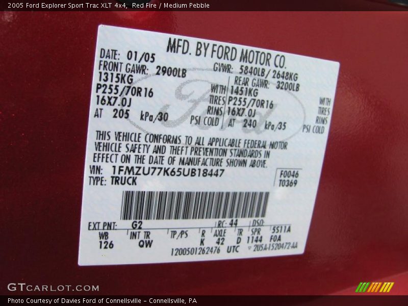 Red Fire / Medium Pebble 2005 Ford Explorer Sport Trac XLT 4x4