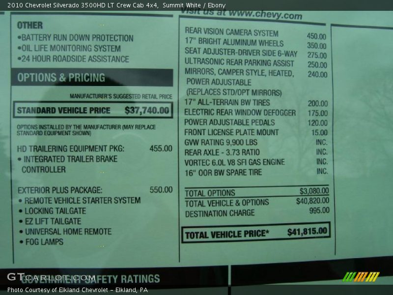 Summit White / Ebony 2010 Chevrolet Silverado 3500HD LT Crew Cab 4x4