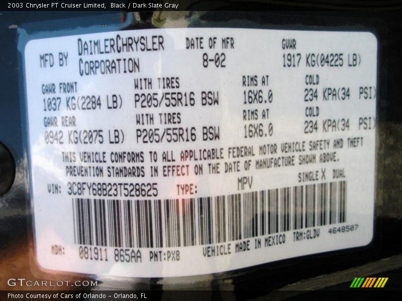 Black / Dark Slate Gray 2003 Chrysler PT Cruiser Limited