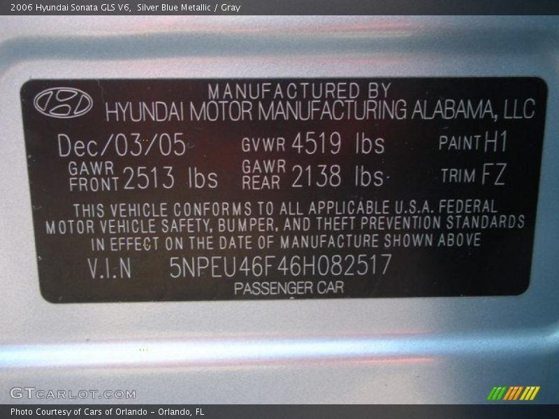 Silver Blue Metallic / Gray 2006 Hyundai Sonata GLS V6