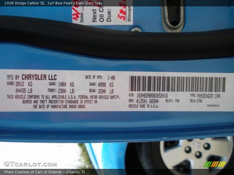 Surf Blue Pearl / Dark Slate Gray 2008 Dodge Caliber SE